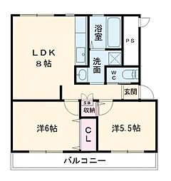 高津橋農住団地C棟 2LDKの間取図画像