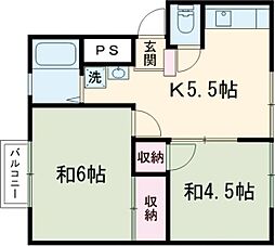 すばる朝倉 2Kの間取図画像
