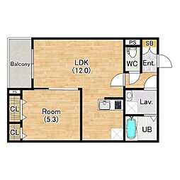 ジーメゾン大和高田 1LDKの間取図画像