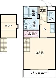 クレイドル 1Kの間取図画像