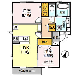 パレス上野芝 2LDKの間取図画像