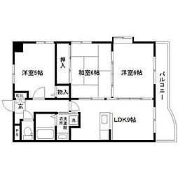 福田町レジデンス 3DKの間取図画像