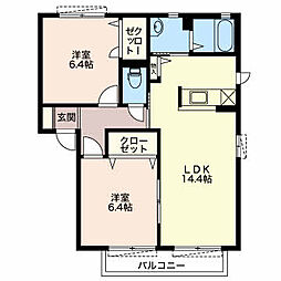 サニーヒル阿礼B 2LDKの間取図画像