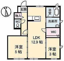 ディライフルA 2LDKの間取図画像
