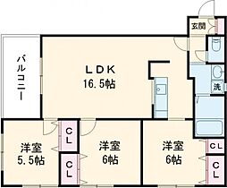 プラウド嘉島 3LDKの間取図画像