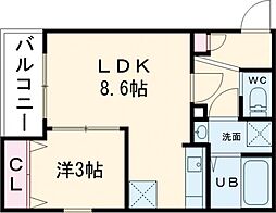 ジーメゾン八幡西リベル 1LDKの間取図画像