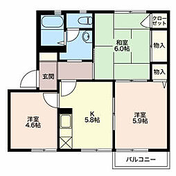 パセオ野神B 3Kの間取図画像