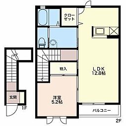 ルーチェB棟 1LDKの間取図画像
