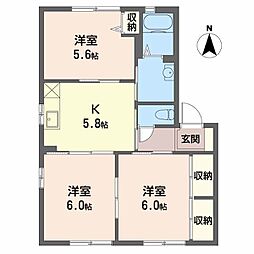 グレイスコートB 3Kの間取図画像
