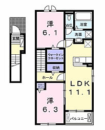 ニューライズ南風 A 2LDKの間取図画像