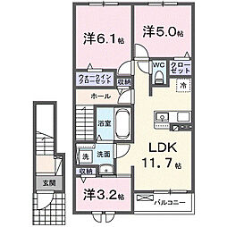 八幡東3丁目アパートB棟 3LDKの間取図画像