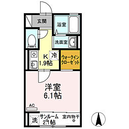 プレザントヒルズA 1Kの間取図画像