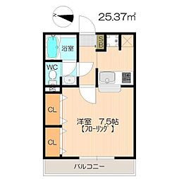 カーサ・クレイン下山門 1Kの間取図画像