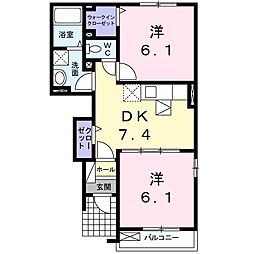 グランコートA 2DKの間取図画像