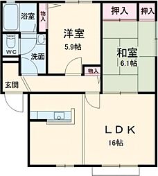 ハイツサンモールA棟 2LDKの間取図画像