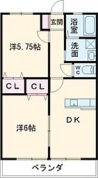 セントリート二番館 2DKの間取図画像