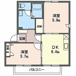 クレセールさくらB 2DKの間取図画像