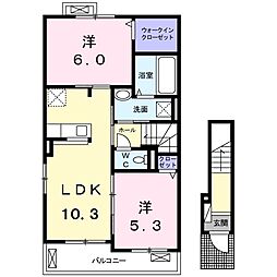 ベルヴォワール 2LDKの間取図画像