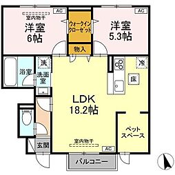 TORISIA大沢川原 2LDKの間取図画像