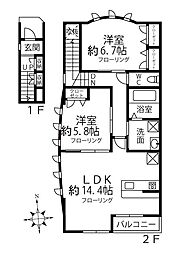 ラシュレ 2LDKの間取図画像
