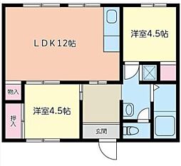 石田コーポ 2LDKの間取図画像