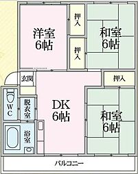 日豊スカイハイツ 3DKの間取図画像