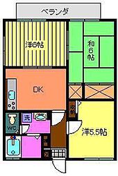 ビューティーライフ由宇崎 3DKの間取図画像