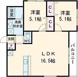 LIB HIRAOKA 2LDKの間取図画像