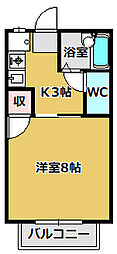 ハッピータウンスズカ 1Kの間取図画像
