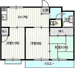 サニーハイツ原口B棟 3DKの間取図画像