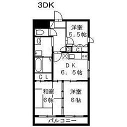 セントラルハイツ植田 3DKの間取図画像