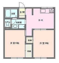 サニーコート森 2DKの間取図画像
