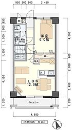 パルテノン新田 1LDKの間取図画像