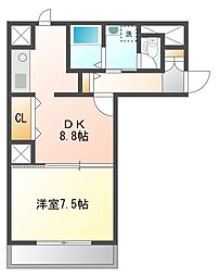 リブハイム土井 1DKの間取図画像