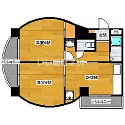 大橋ツインビル 2DKの間取図画像