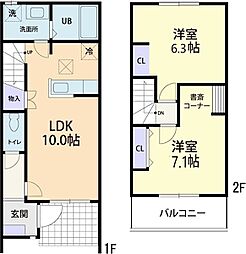トス-若松 B 2LDKの間取図画像