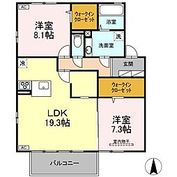 オアシスA 2LDKの間取図画像