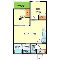 レジーナ本町 2LDKの間取図画像