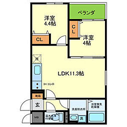 レジーナ本町 2LDKの間取図画像