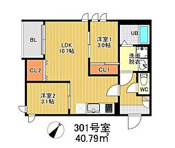 レガリスト大橋 2LDKの間取図画像