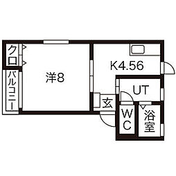 ソレアードN 1Kの間取図画像