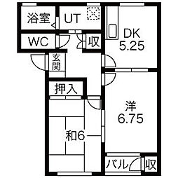 グランデ本館5番館 2DKの間取図画像
