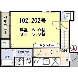 クオンズリセス 1Kの間取図画像