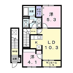 メゾンポワール1 2LDKの間取図画像