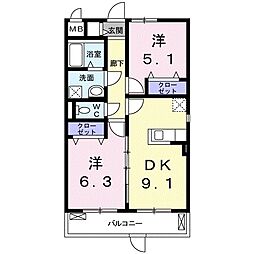 ラポール2 2DKの間取図画像