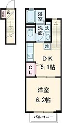 ツインスターヴィラ 1DKの間取図画像
