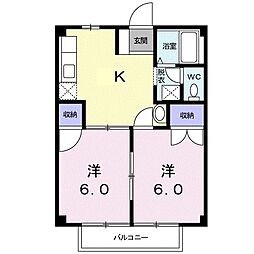 フローラB 2DKの間取図画像