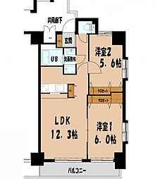 クリエート住吉 2LDKの間取図画像