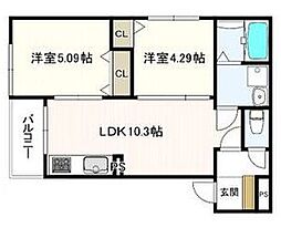 堺市西区北条町1丁アパート 2LDKの間取図画像