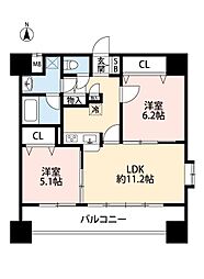 フォーエス新町 2LDKの間取図画像